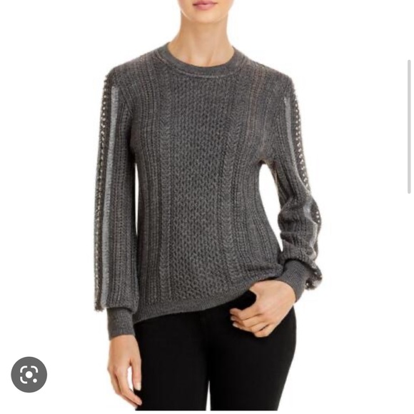 Kobi Halperin Sweaters - Kobi Halperin Gabbi Wool-Blend Pointelle Knit Jewel Sleeve Sweater